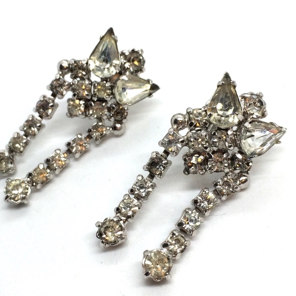 VINTAGE RHINESTONES SCREW BACK EARRINGS DANGLE STATEMENT - Picture 6 of 16
